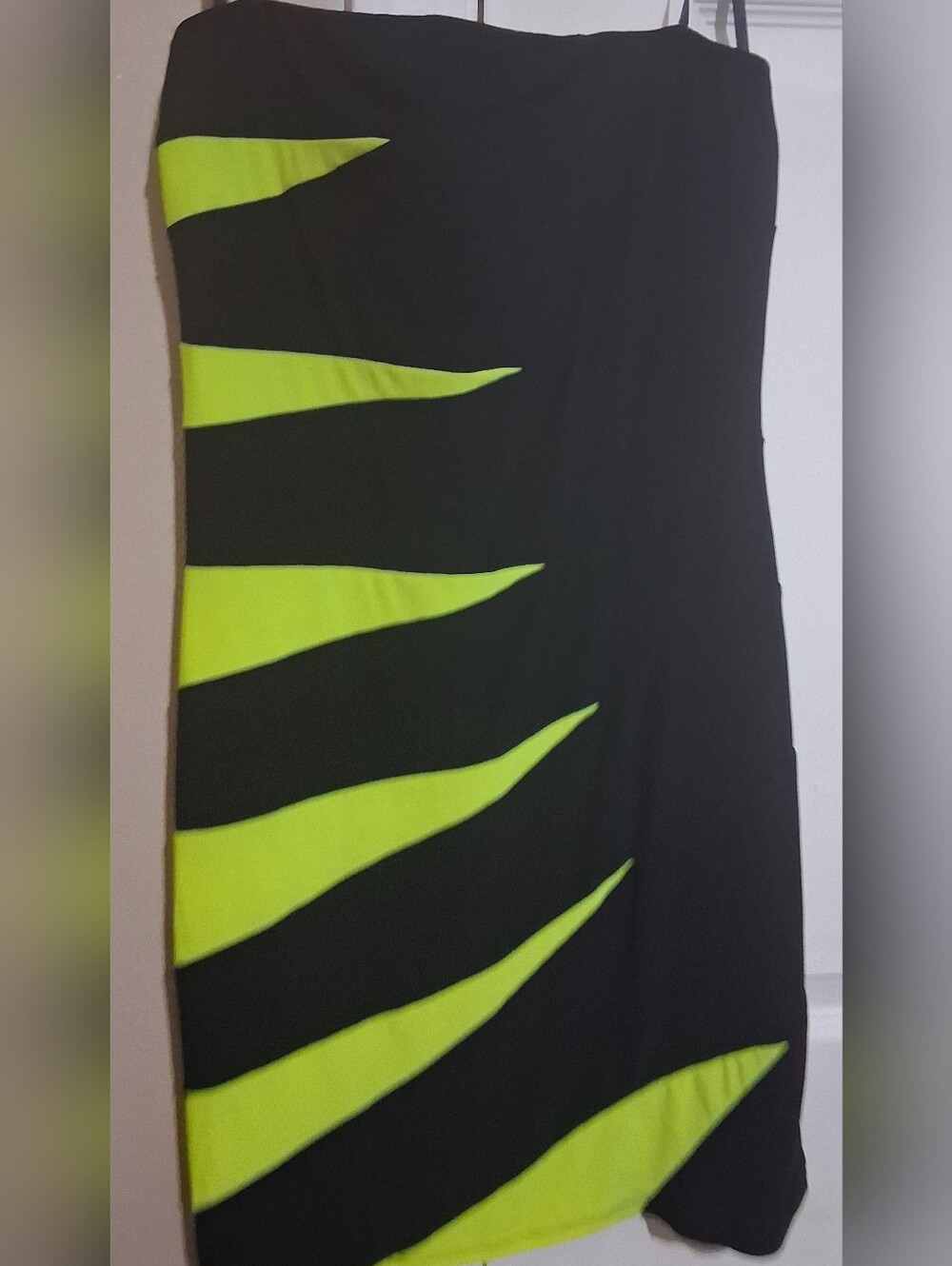 Black and Neon Yellow Strapless Dress
